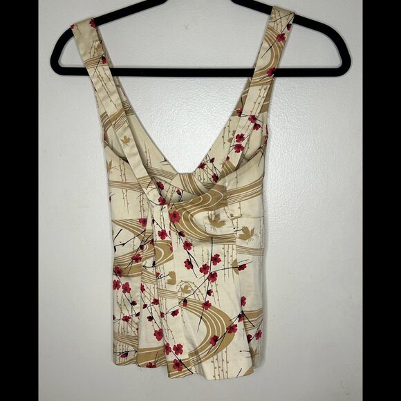 PARALLEL Super Sexy Racerback Top Cream Red Cherry Blossoms XS - Picture 2 of 3